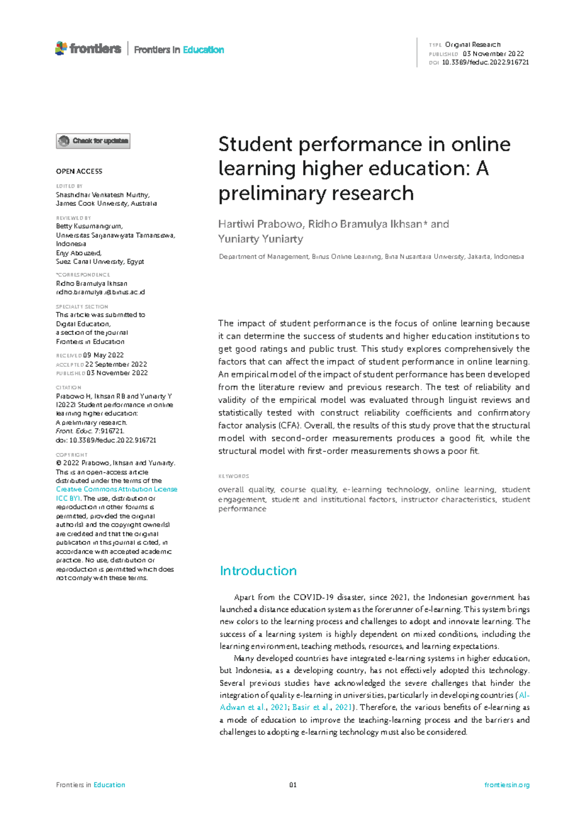 Impact of Student Performance in Online Learning in Higher Ed - Studocu