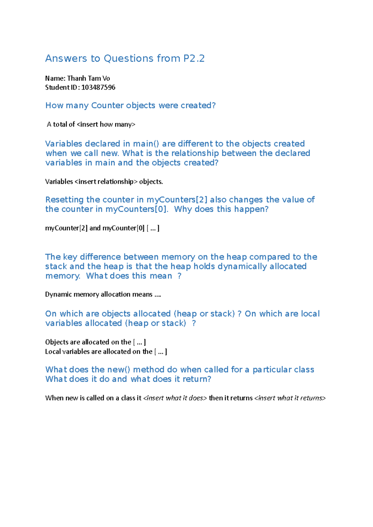 3.1P - Midterm Answers on Counter Objects and Memory Management - Studocu
