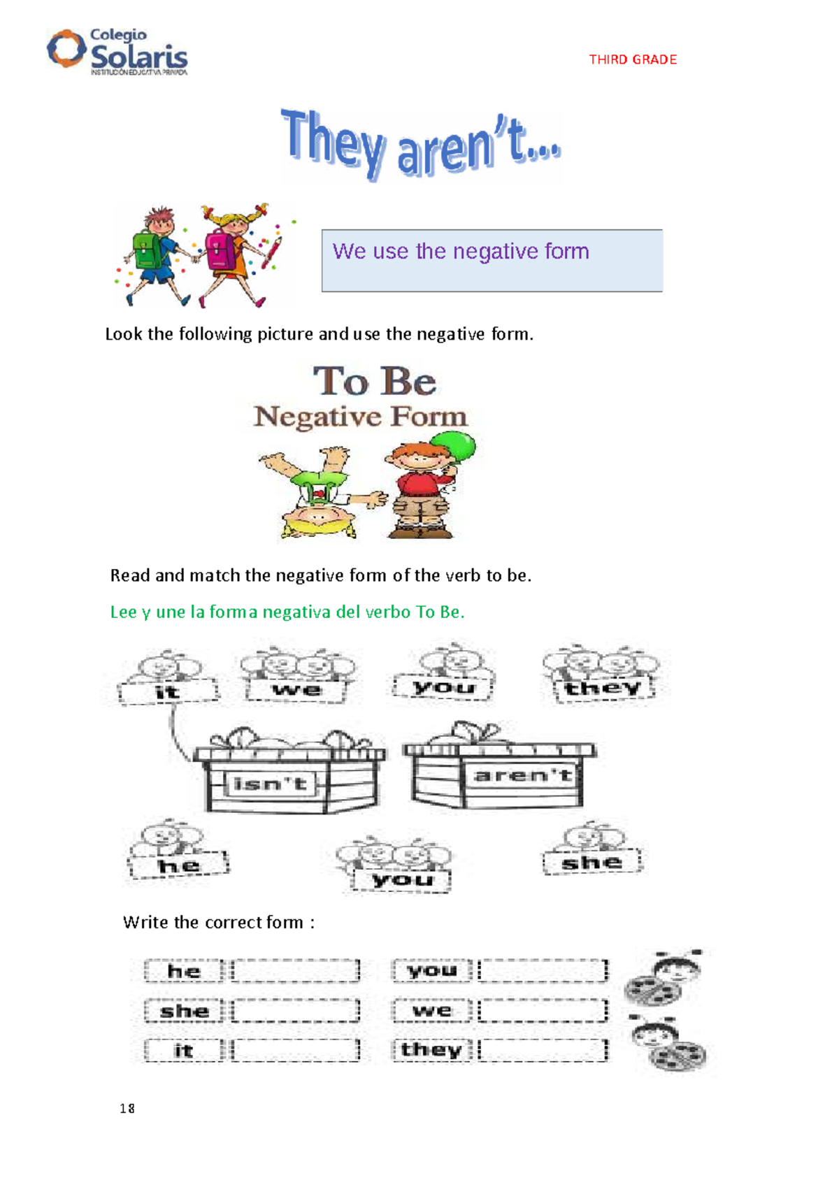 THIRD GRADE Negative and Interrogative Forms of Verb To Be Activities ...