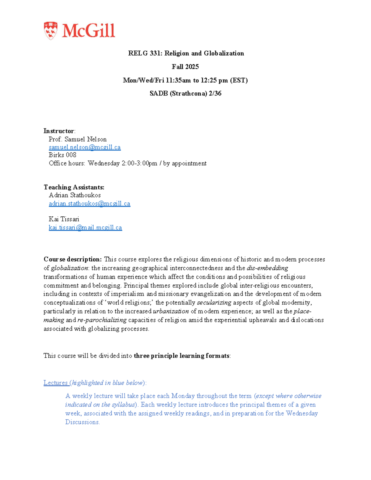 RELG 331: Fall 2025 Syllabus on Religion and Globalization - Studocu