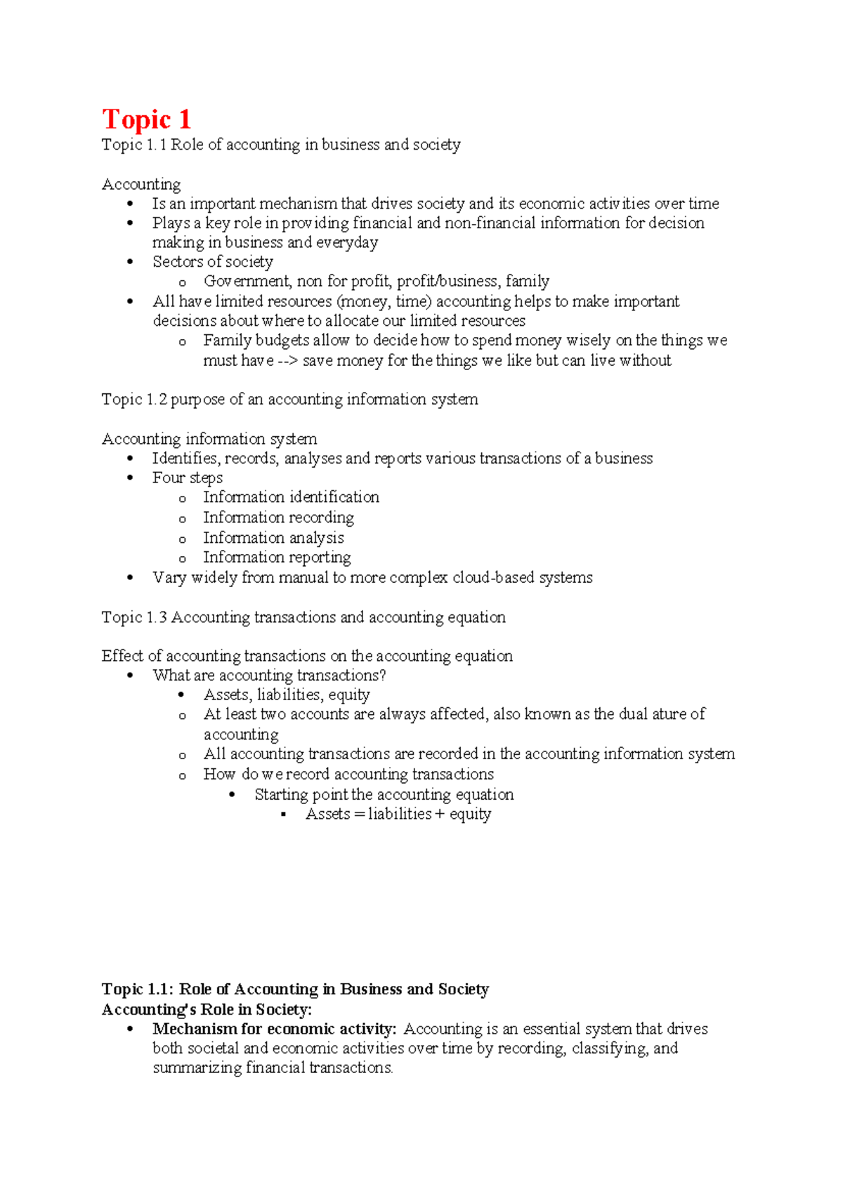 ABS 101: Role of Accounting in Business & Society - Summary Notes - Studocu