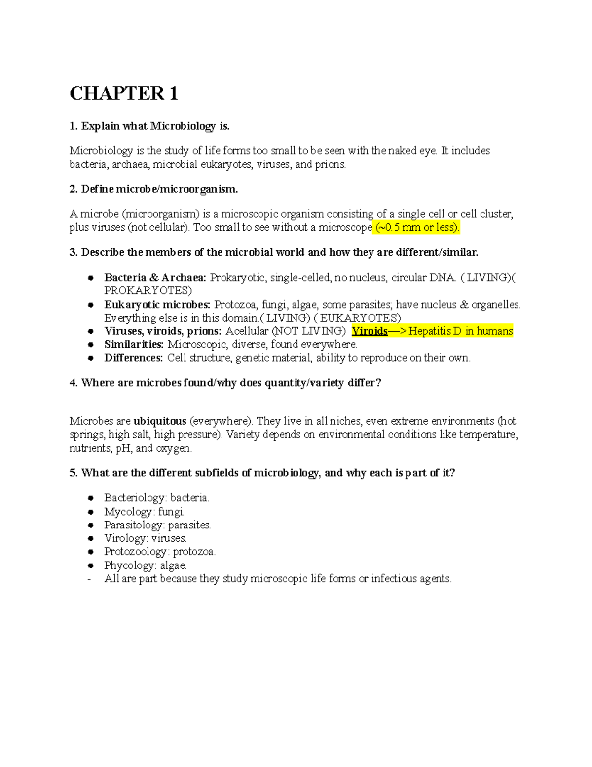 Microbiology Study Points: Key Concepts & Organisms Overview (CHAPTER 1 ...