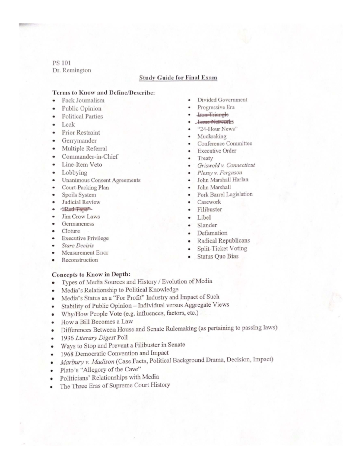 PS 101 Final Exam Study Guide - Studocu