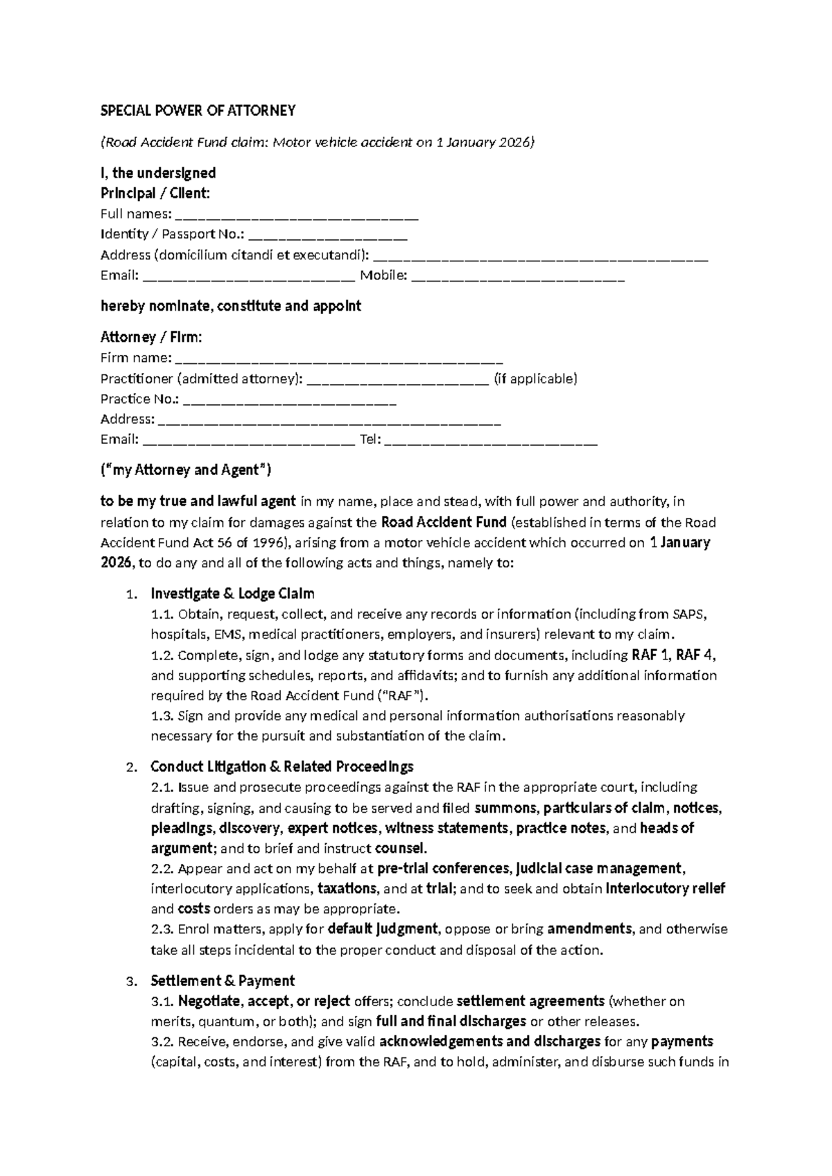 CIPR8411 - Lectures 7 & 8: Special Power of Attorney for RAF Claims ...
