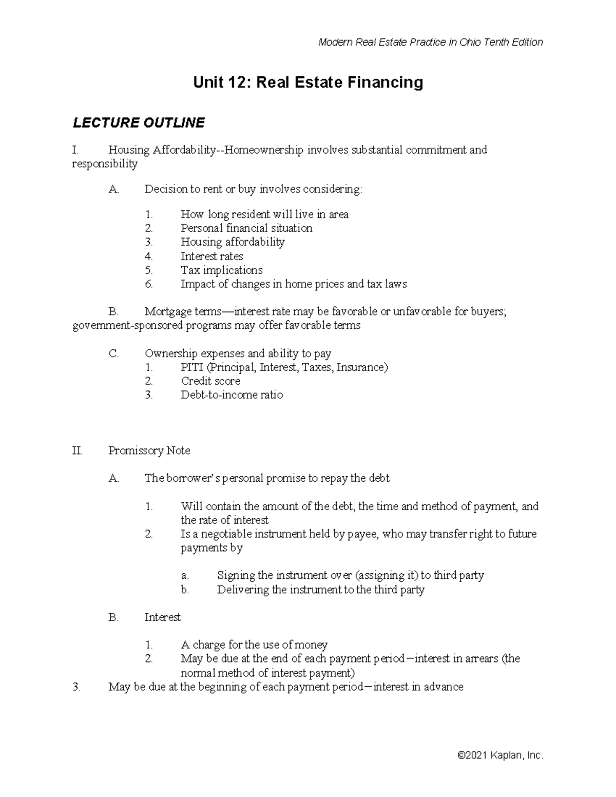 Real Estate Financing Concepts and Regulations in Ohio - Lecture Notes ...