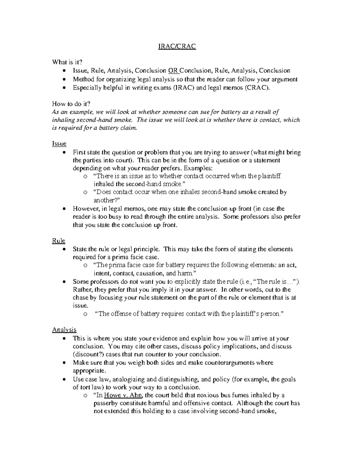 Irac A legal analysis method or ILAC - Contract I - Studocu