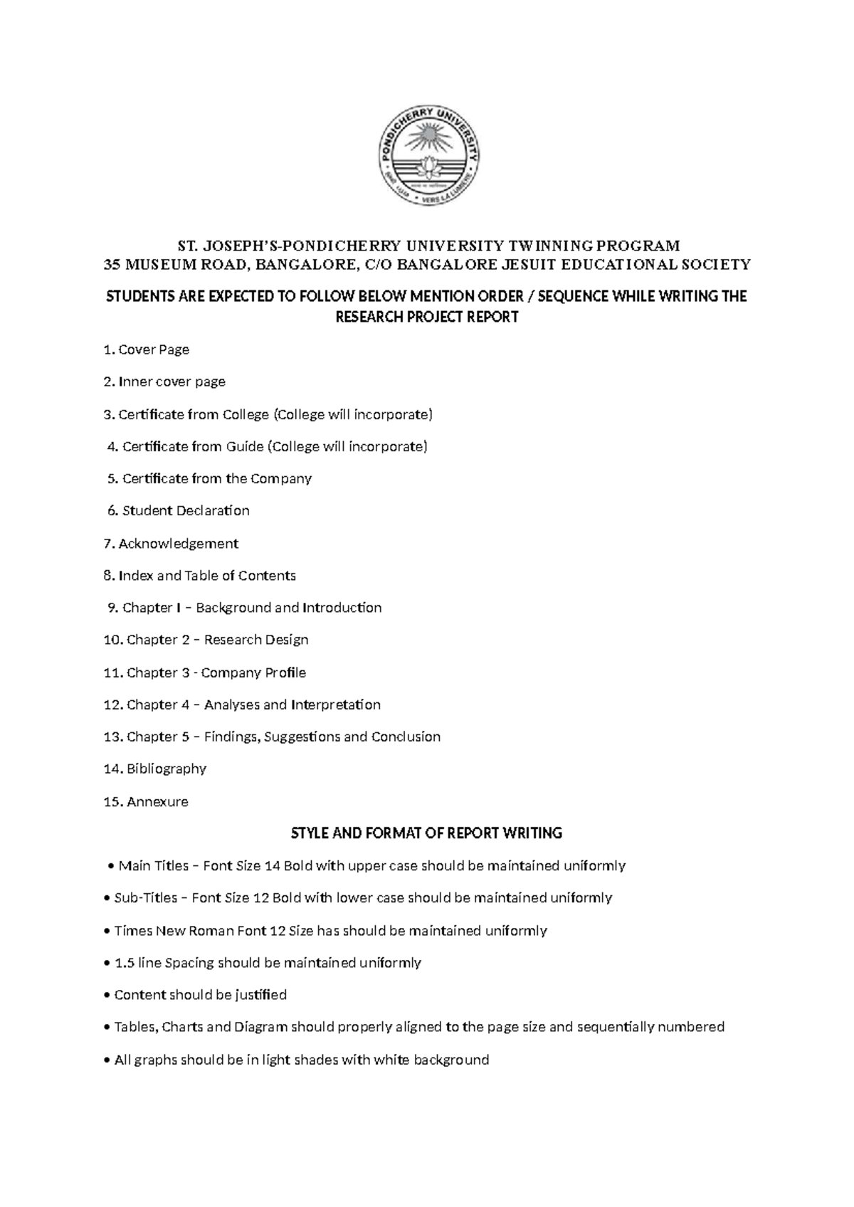 ST. UNIVERSITY RESEARCH PROJECT REPORT FORMAT GUIDELINES - Studocu