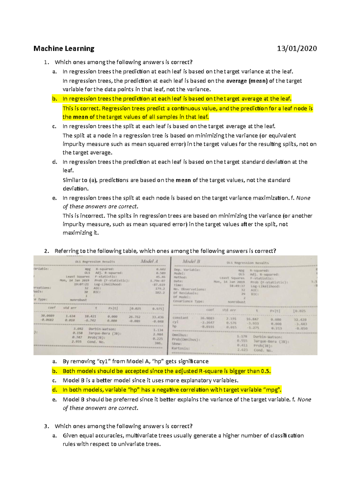 Machine Learning 1 (202001) - Quiz on Regression Trees and Clustering ...