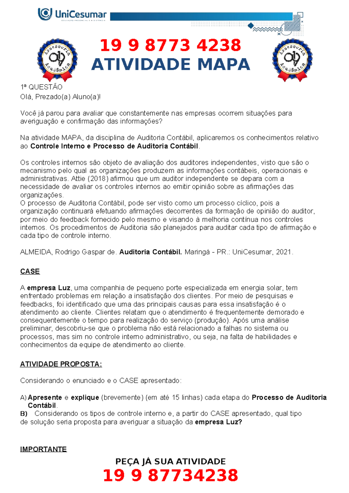 ATIVIDADE MAPA - AUDITORIA CONTÁBIL - CCONT 1020: ANÁLISE INTERNA - Studocu