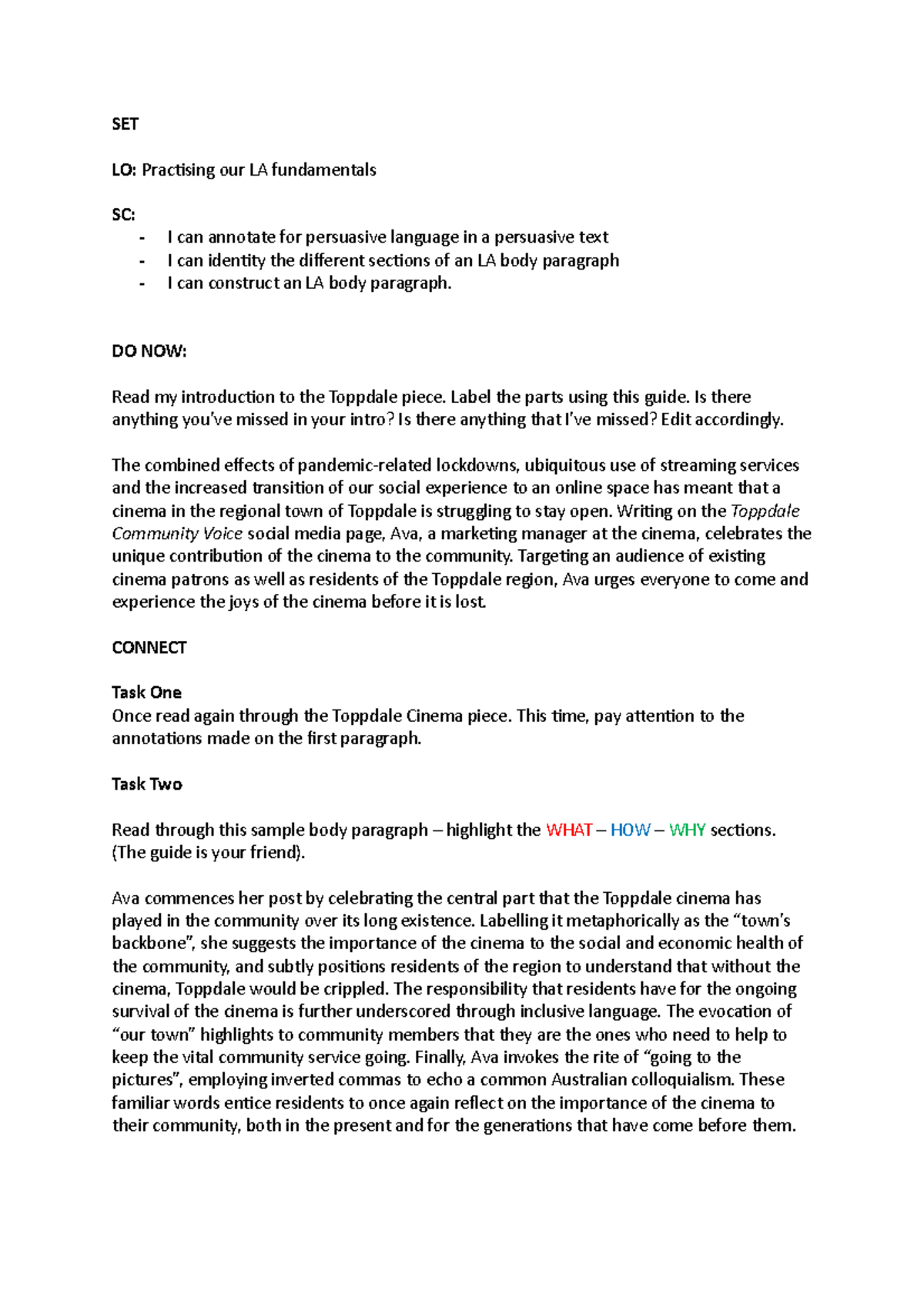 Toppdale Cinema LA Paragraph Writing Guide (LA101) - Studocu
