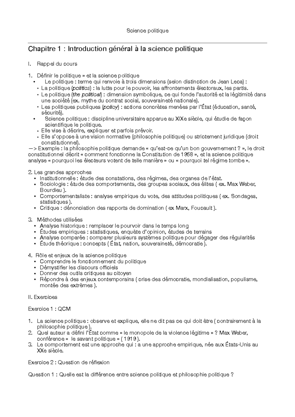 Science politique I - Chapitre 1 : Introduction générale et concepts ...