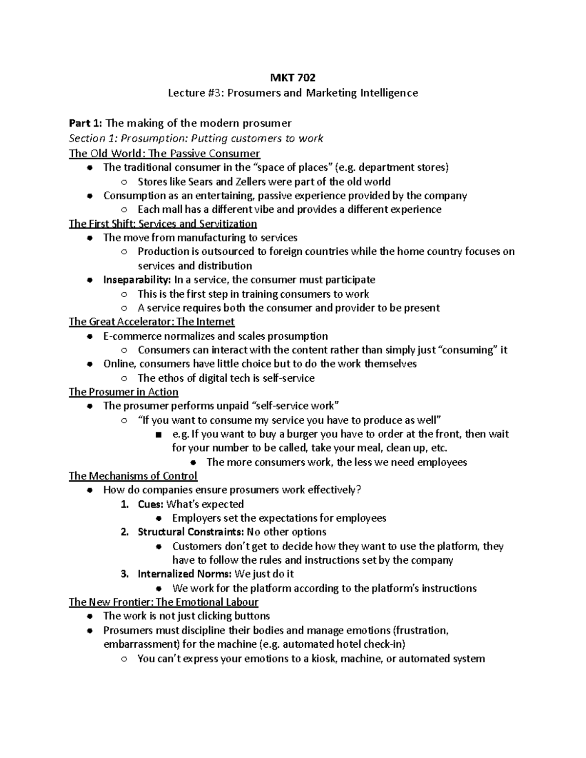 MKT 702 Lecture #3: Prosumers and Marketing Intelligence Insights - Studocu