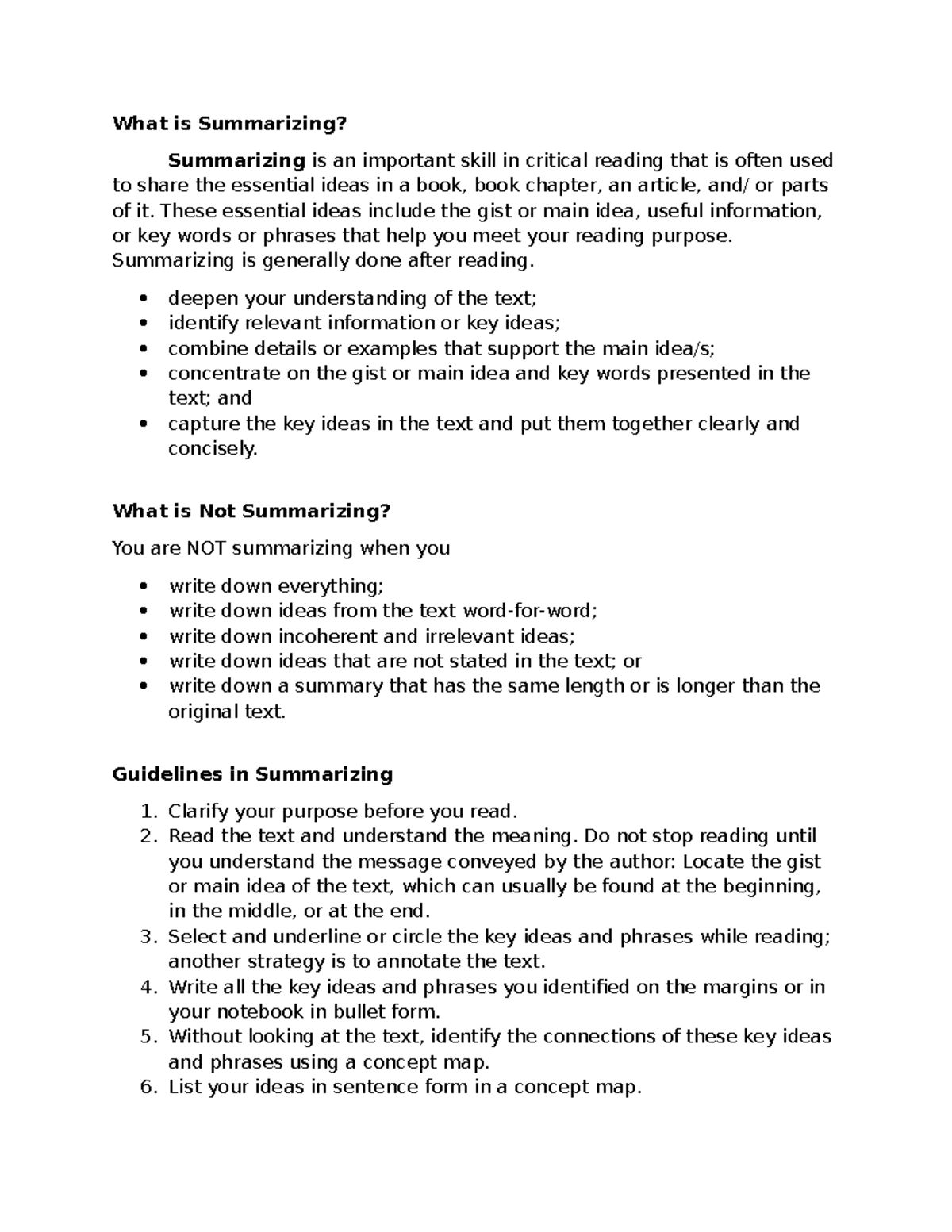 Summarizing Techniques: Key Ideas & Guidelines for Effective Summaries ...