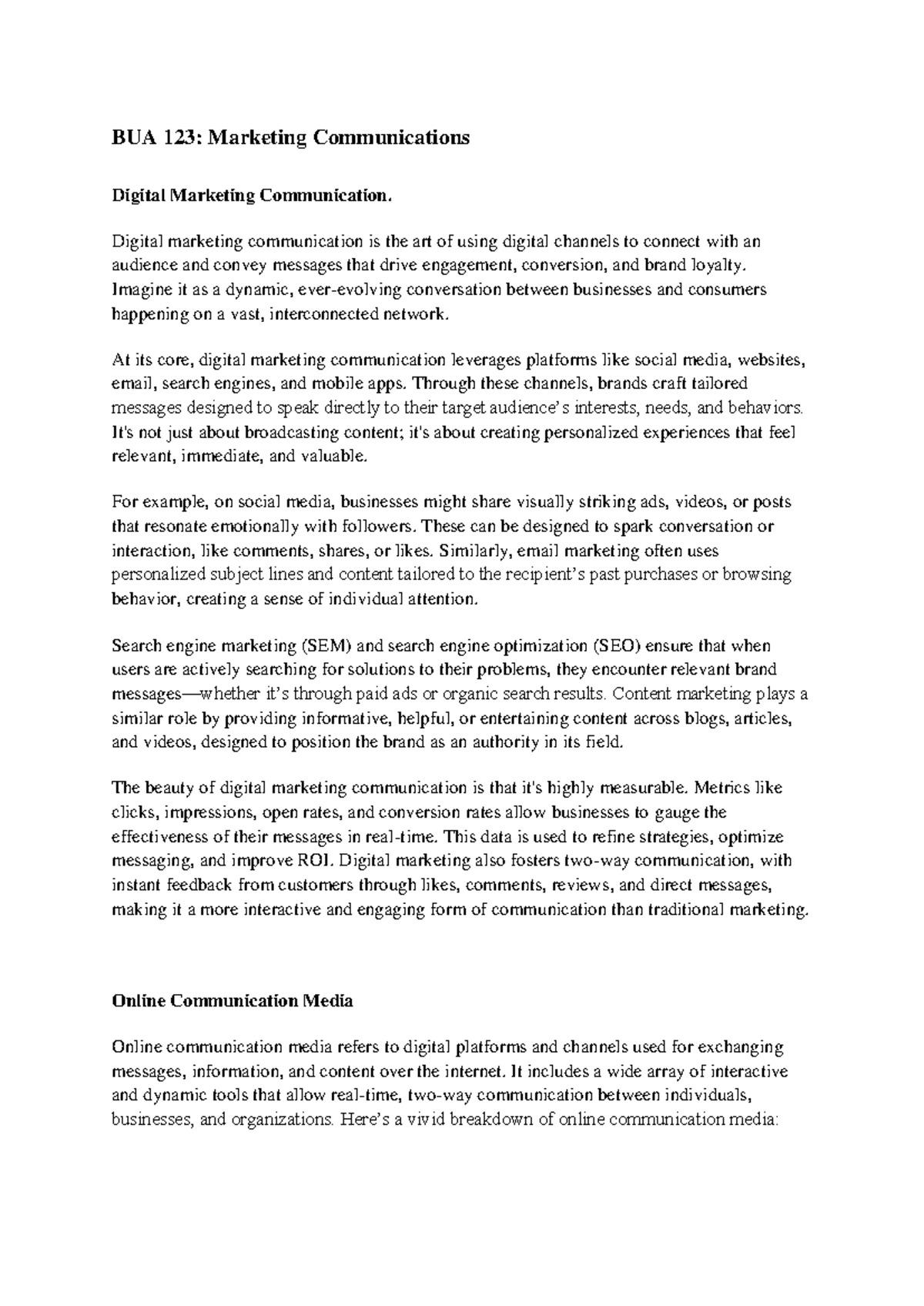 Digital Marketing Communication - BUA 123: Marketing Communications ...
