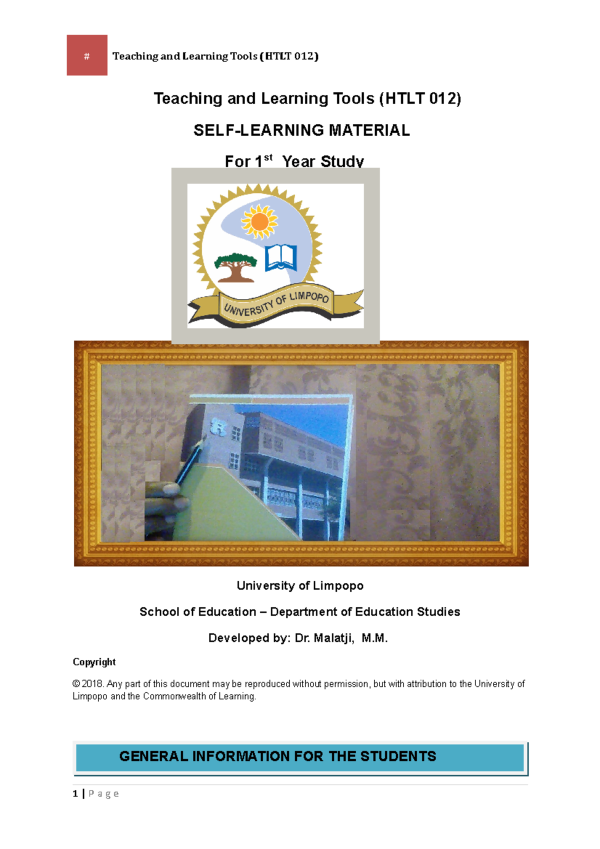 HTLT012 Teaching and Learning Tools Study Guide for 1st Year Students ...