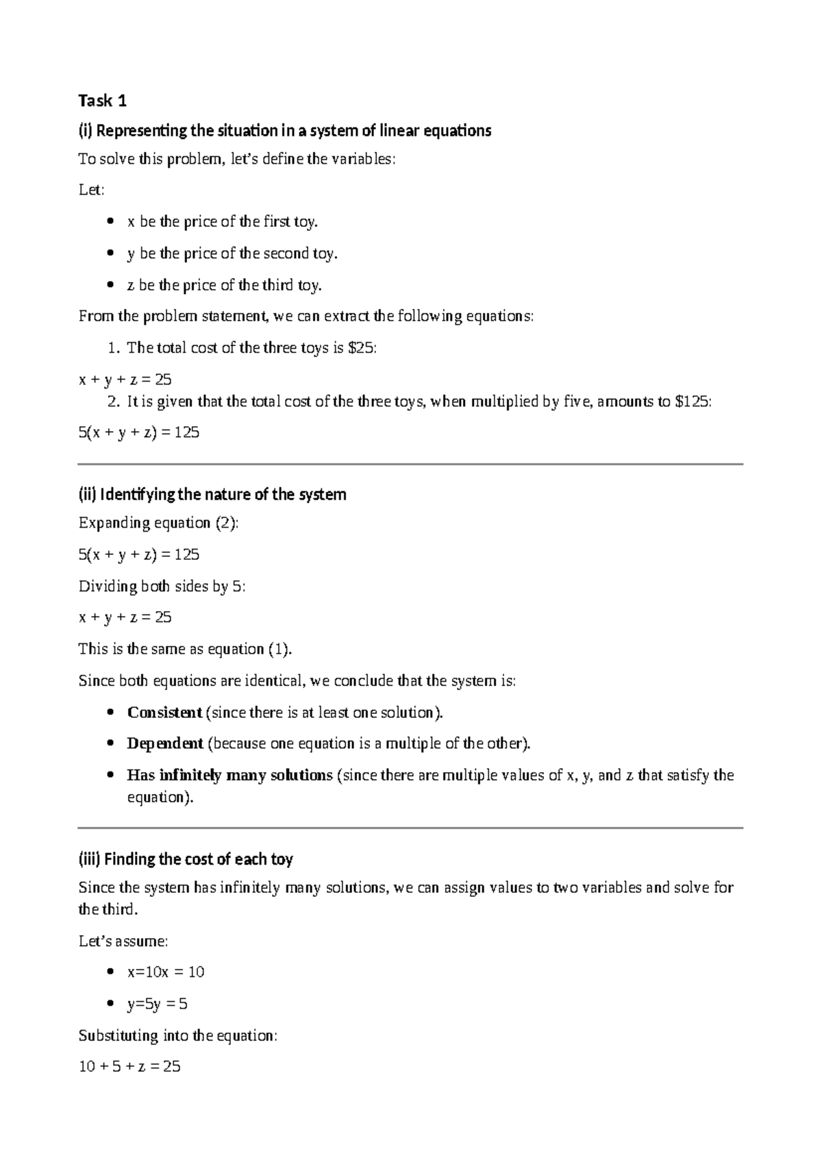 Task 1 & 2: Solving Systems of Linear Equations - Math 101 - Studocu