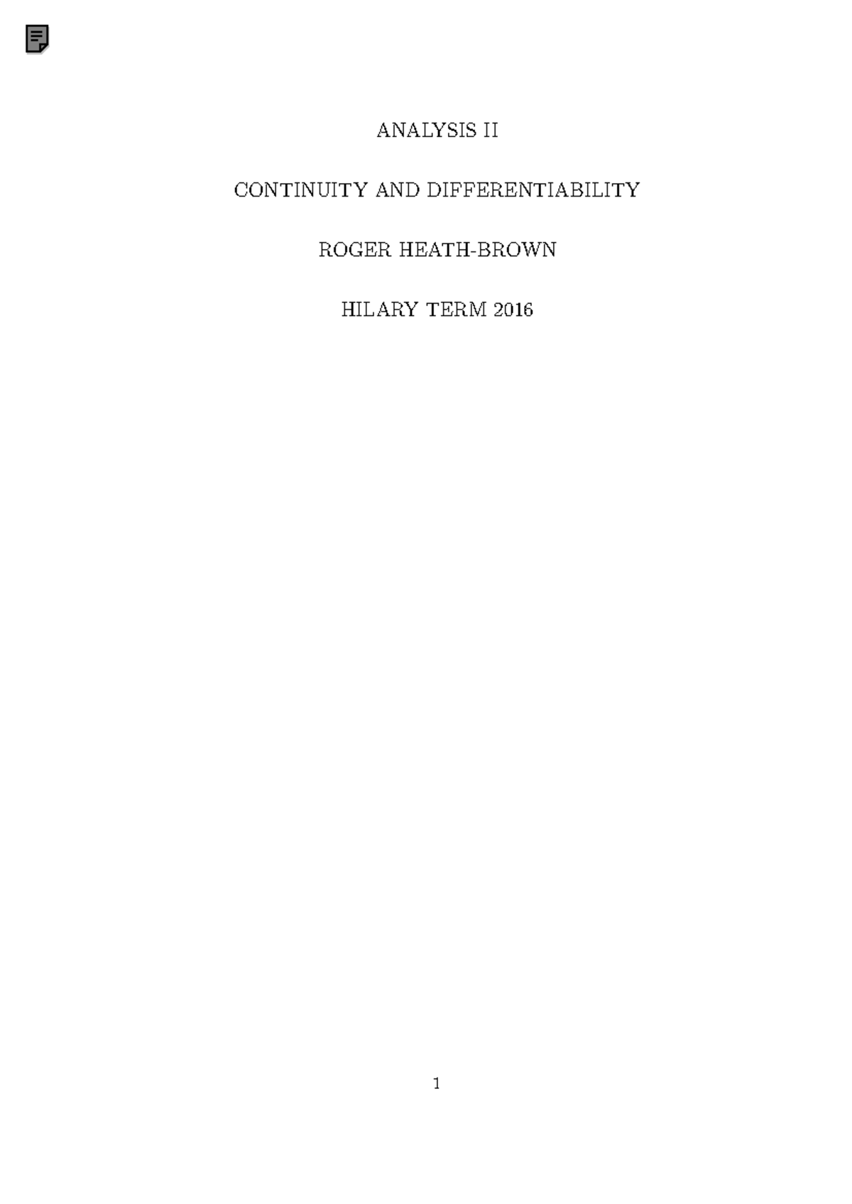 Analysis 2 Lecture Notes - ANALYSIS II CONTINUITY AND DIFFERENTIABILITY ...