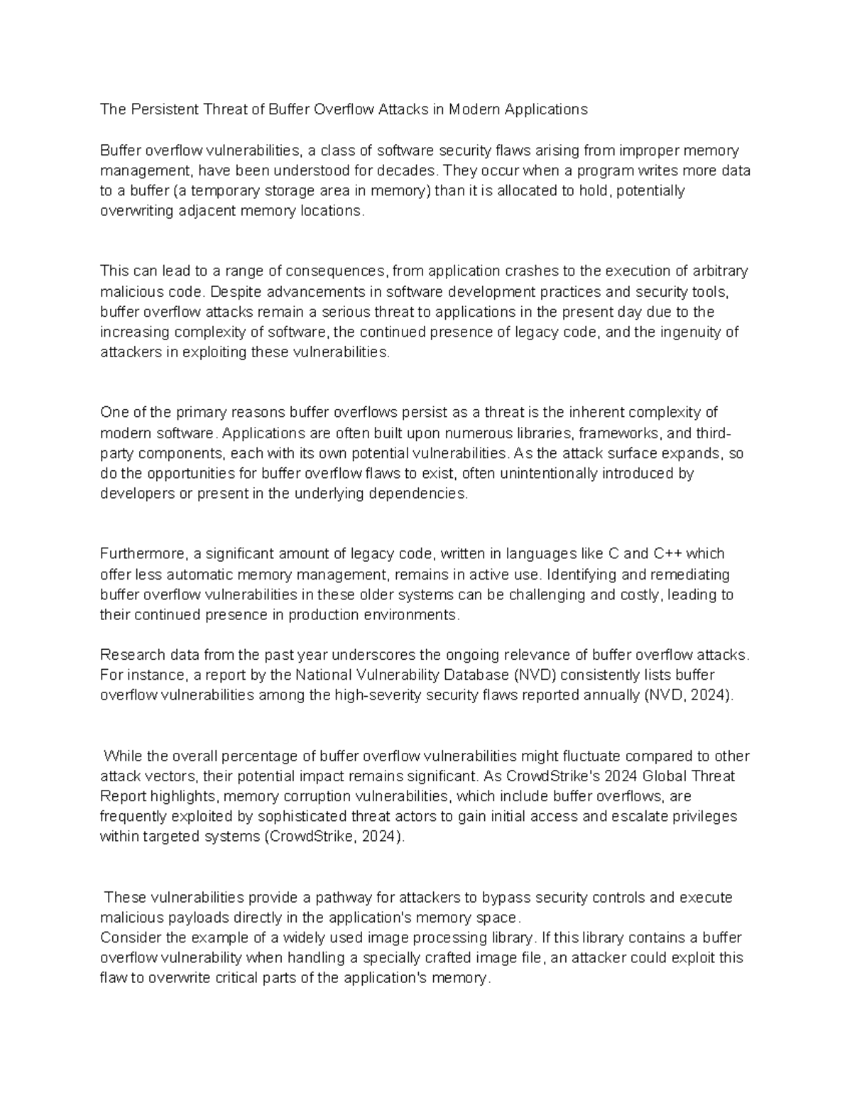 The Ongoing Threat of Buffer Overflow Attacks in Modern Apps - ASSN 5-5 ...