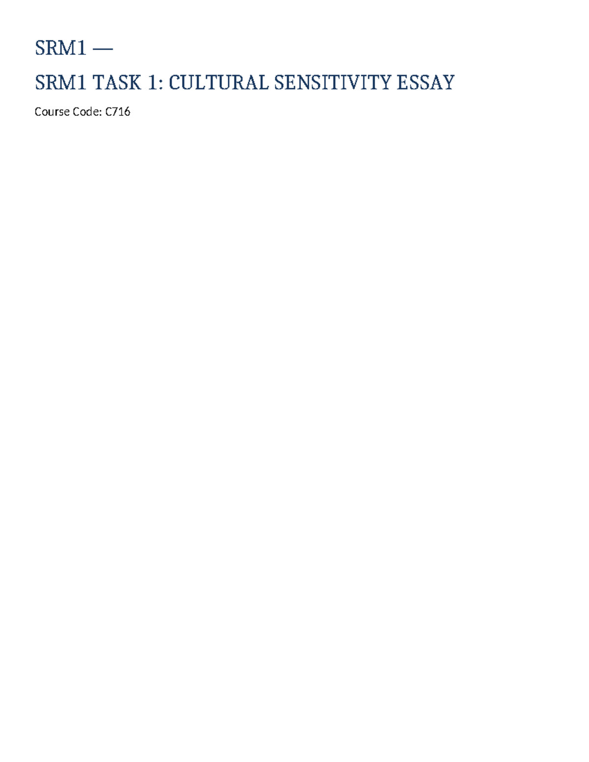 SRM1 TASK 1: Cultural Sensitivity Essay Insights and Analysis - Studocu