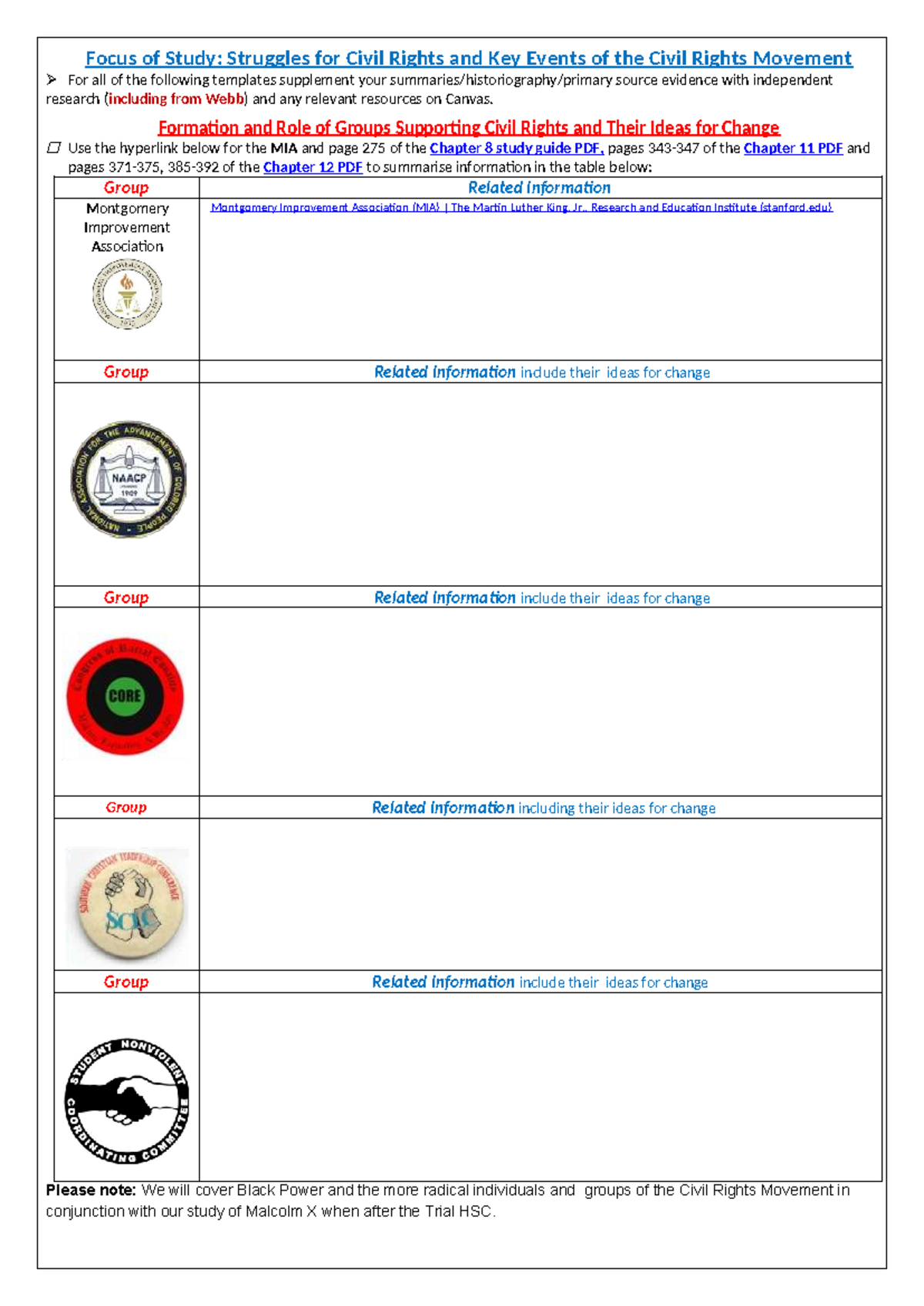 Civil Rights Movement Study: Key Events & Groups (MIA Focus) - Studocu