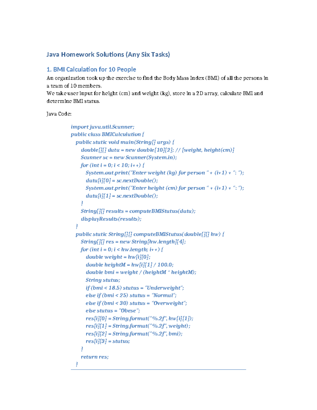 Java Homework Solutions: 6 Key Tasks Explained - Studocu