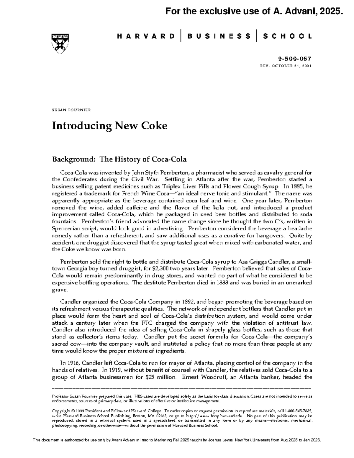 Introducing New Coke: Marketing Lessons from the 1985 Crisis (500-067 ...