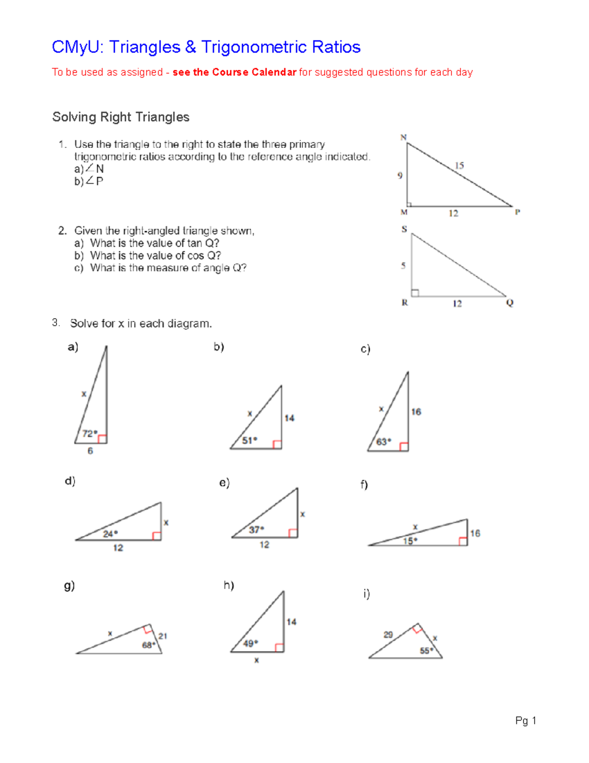 Trigonometric Ratios & Triangles (2) - To be used as assigned - see the ...