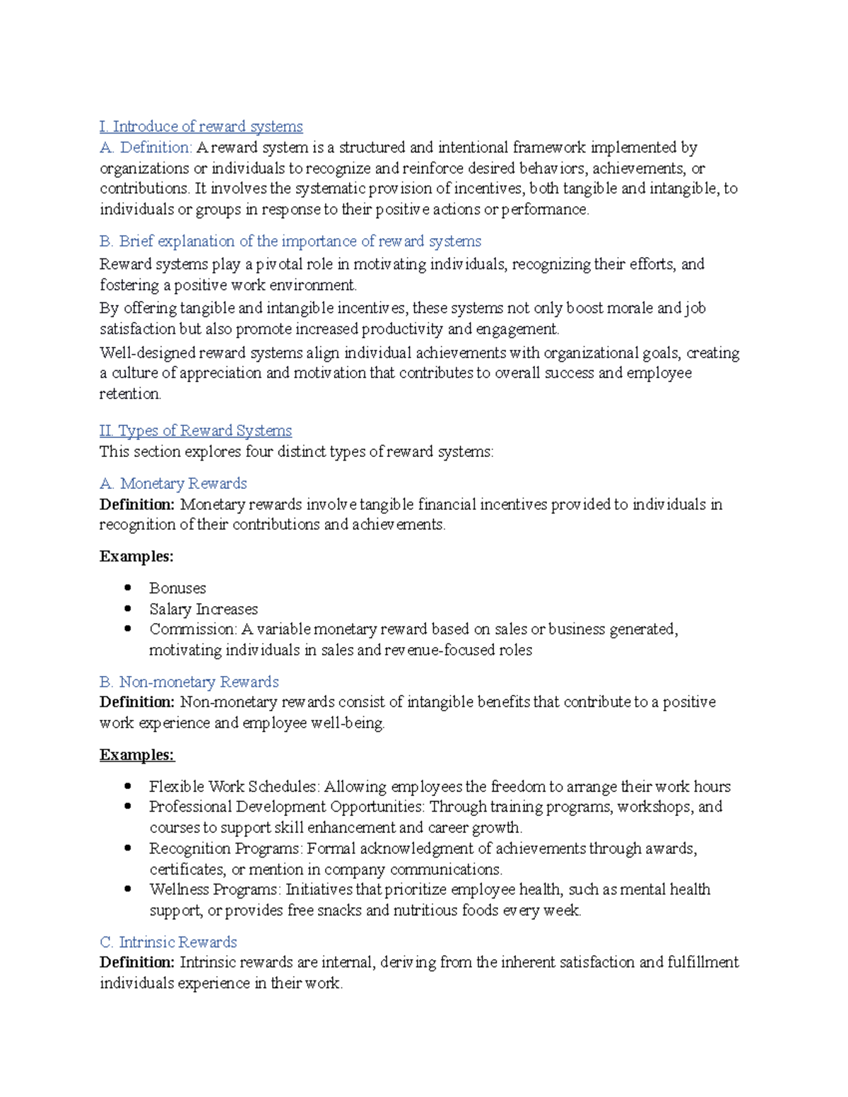 Reward Systems: Definition, Types, and Objectives Explained - Studocu