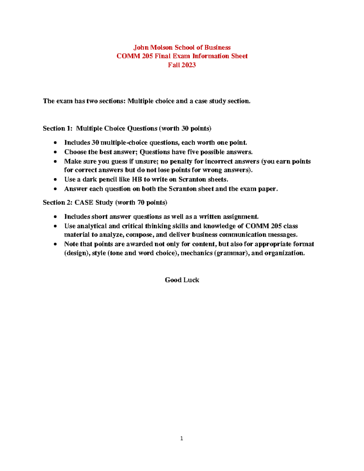 COMM 205 Final Exam Study Guide with Practice Questions - Fall 2023 ...