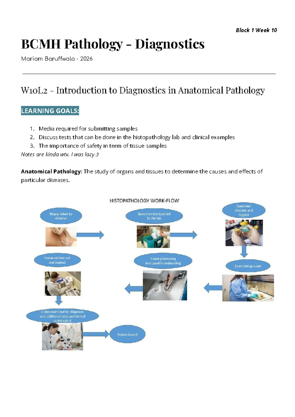 BCMH W10L2 Pathology Diagnostics: Biopsy & Immunology Insights - Studocu