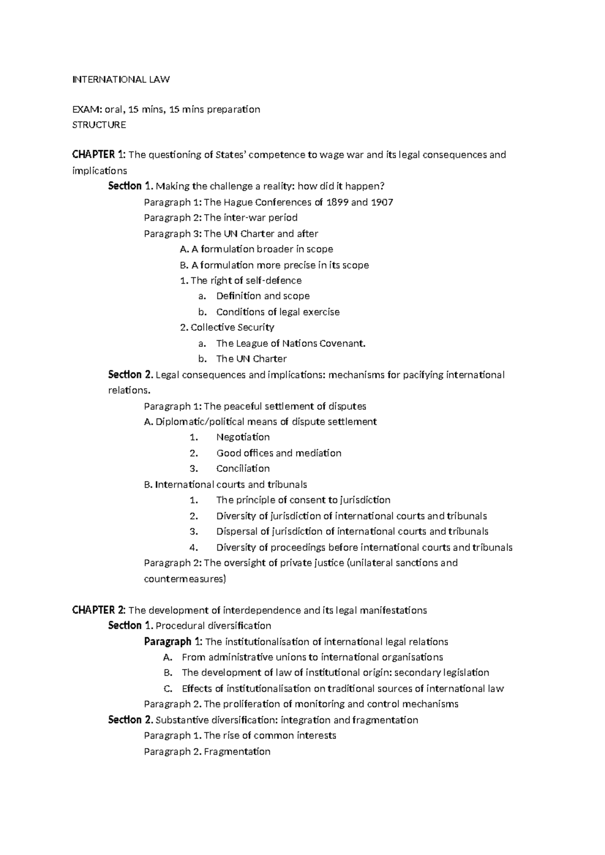 International LAW Final Exam Notes: Key Issues in War and Legal ...
