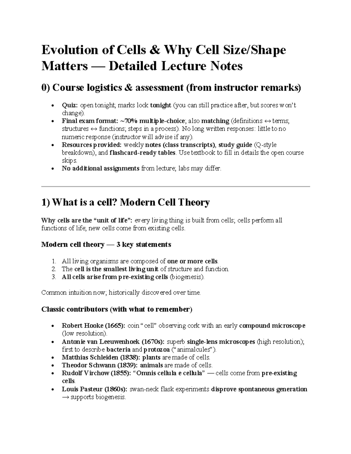 Cell Organization: Detailed Lecture Notes for BIO101 - Studocu