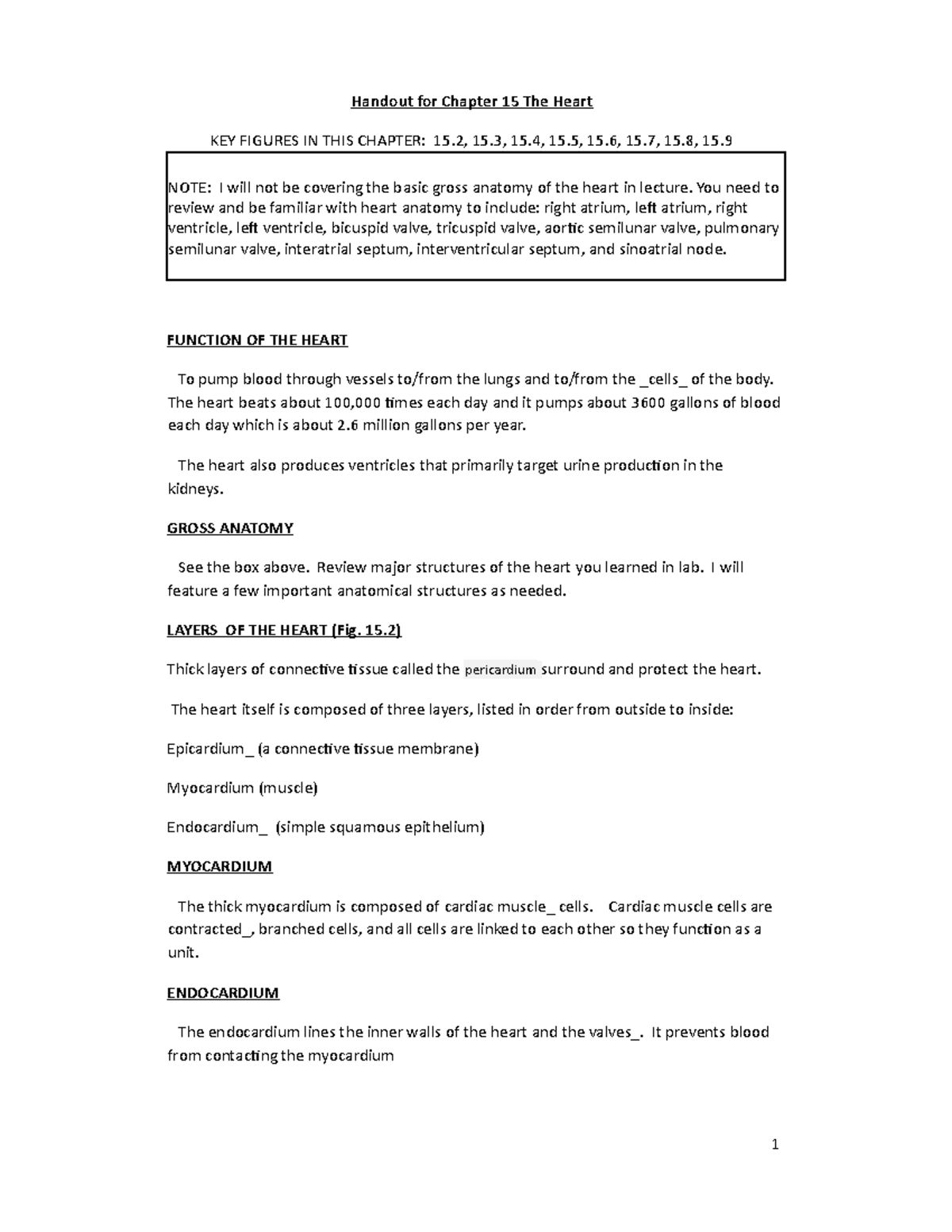 Chapter 15 Handout on The Heart - BIOL 2430 S19 - Studocu