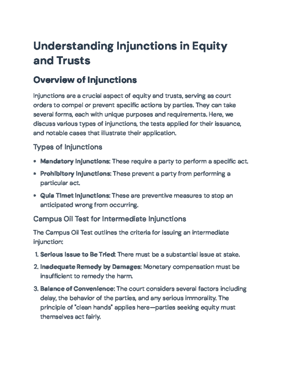 Understanding Injunctions in Equity & Trusts: Types and Key ...