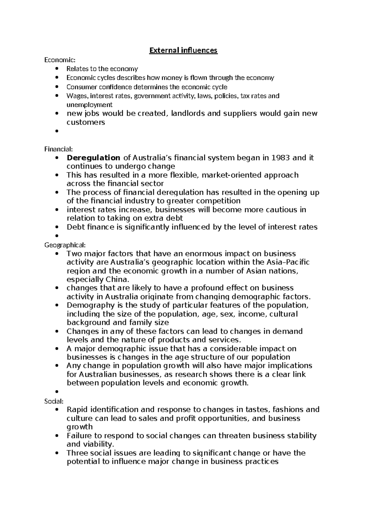External Influences on Business: Comprehensive Notes for Study - Studocu