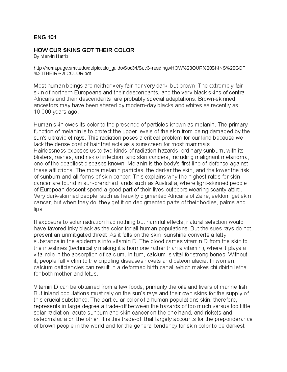ENG 101 Essay: Understanding How Skins Acquire Their Color - Studocu