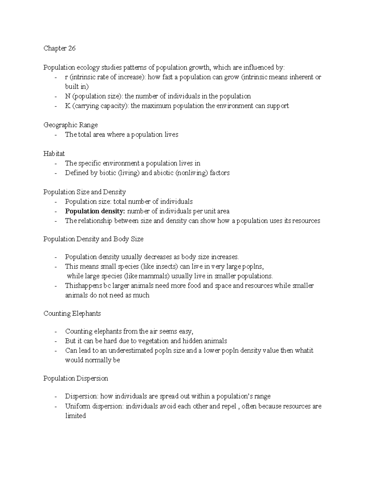 Chapter 26: Population Ecology Overview - Studocu