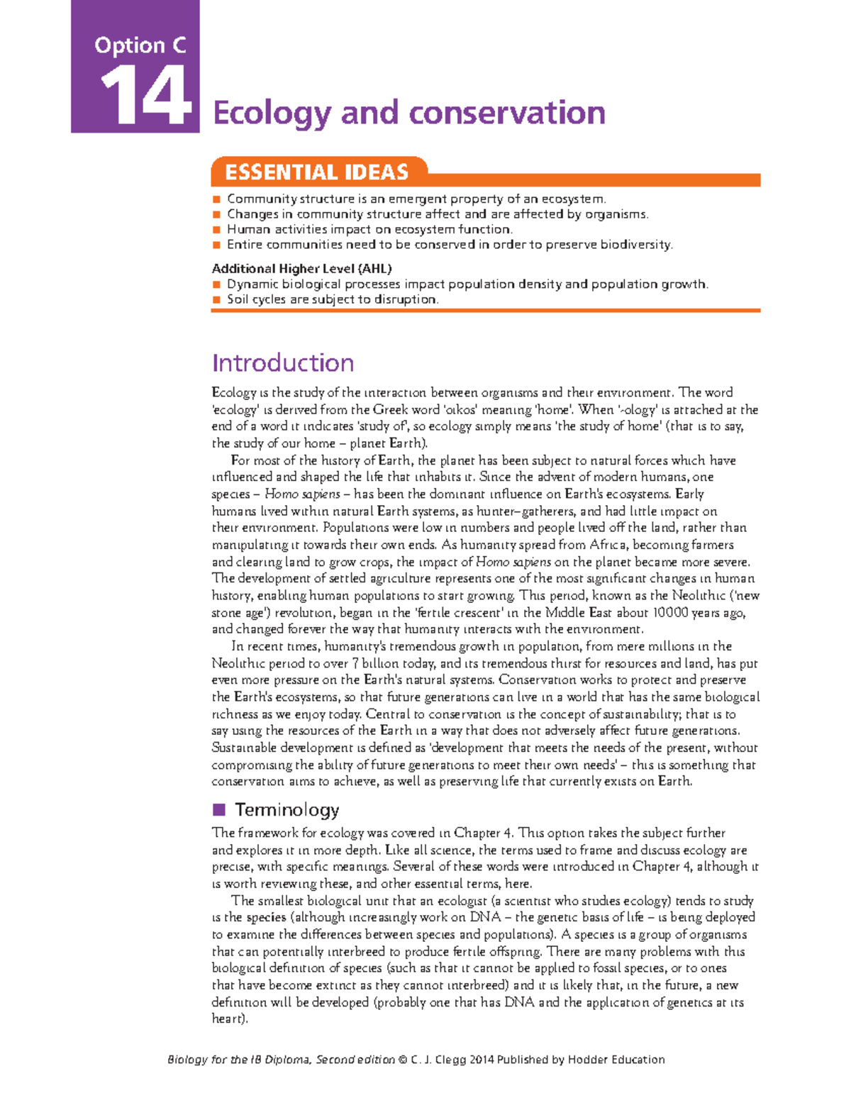 Biology 2nd Ed. Clegg 2014 - Option C: Ecology & Conservation Insights ...