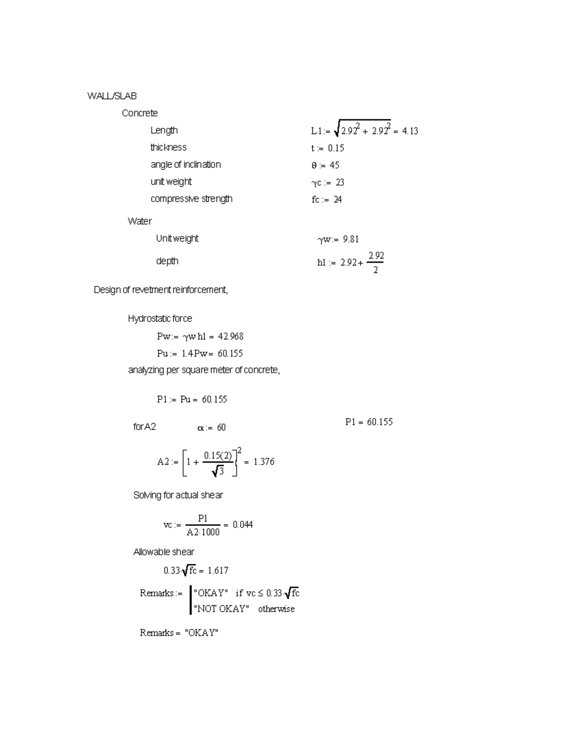 Math CAD: Design of Wall with Concrete Properties and Analysis - Studocu