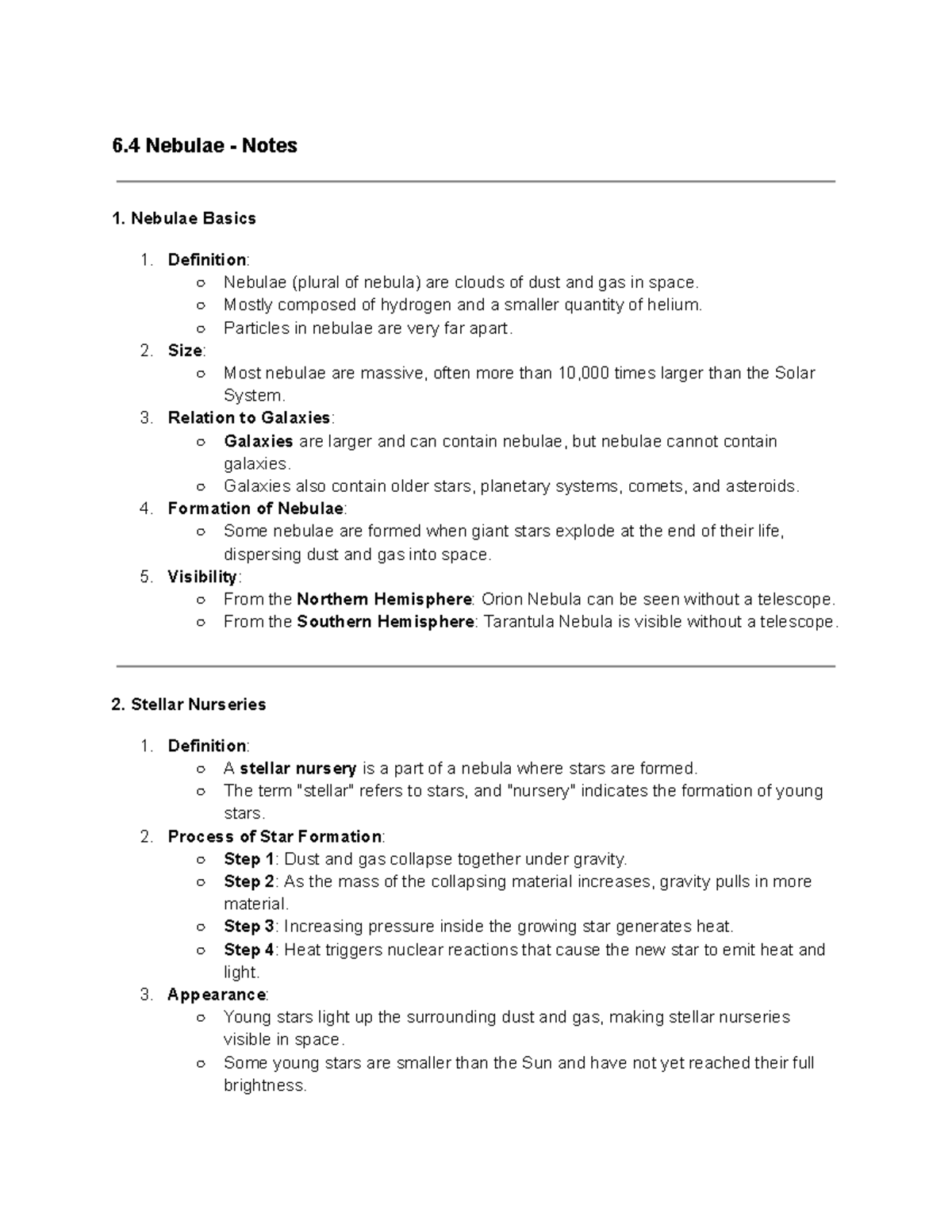 64 Nebulae - Physics Lecture Notes on Stellar Formation - Studocu