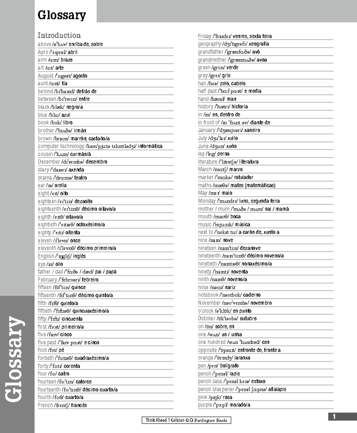 Think Ahead 1 Glossary and Grammar Appendix (Galician) - Studocu