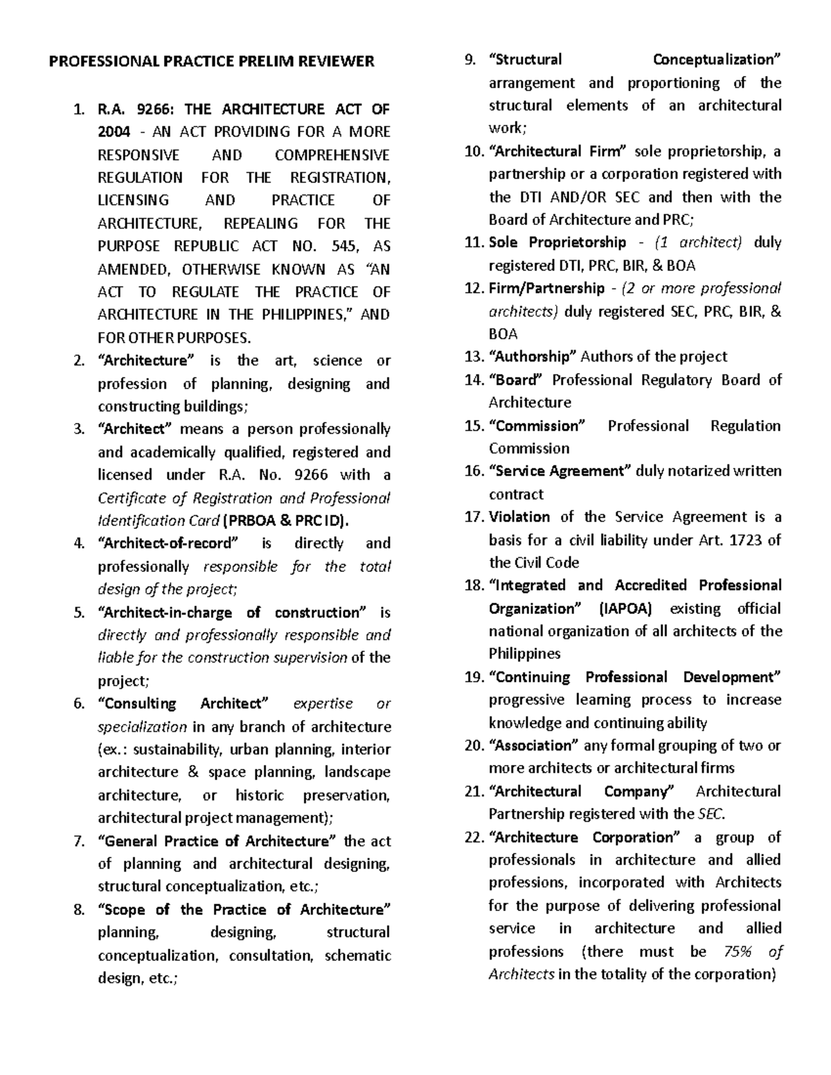 Professional Practice Prelim Review Notes (R. 9266) - Studocu
