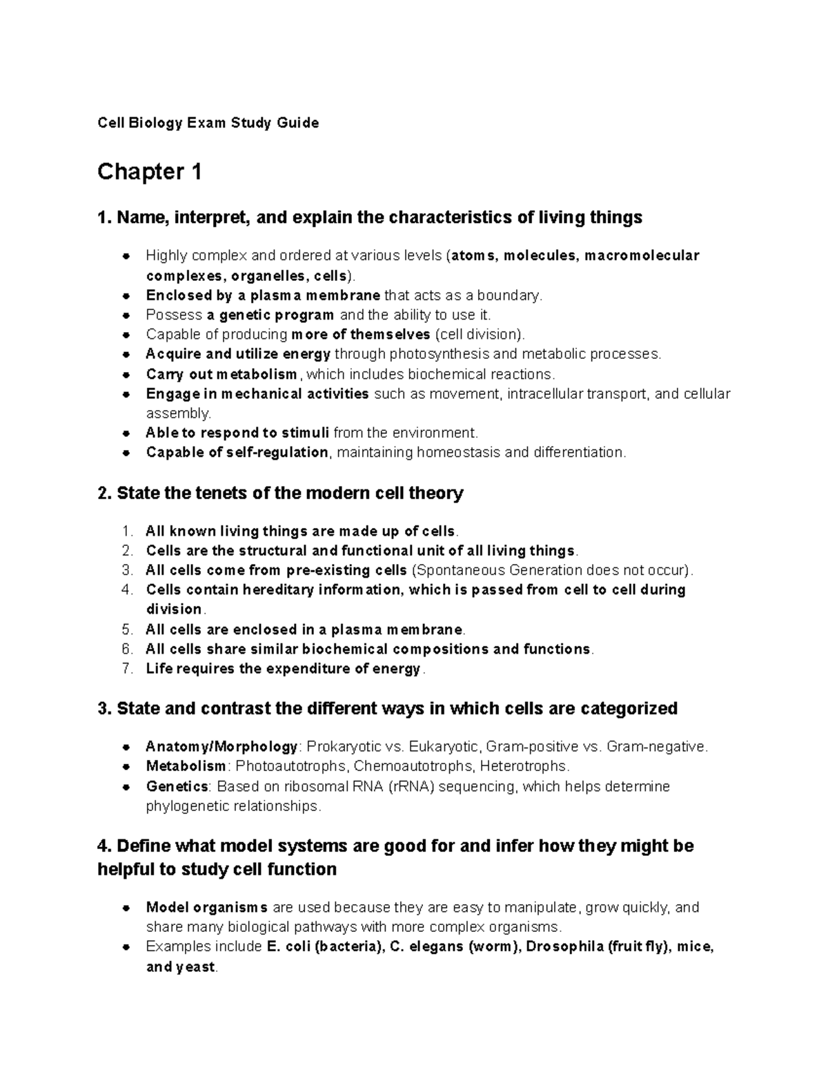 Cell Biology Exam 1 Study Guide (BIO 101) - Studocu