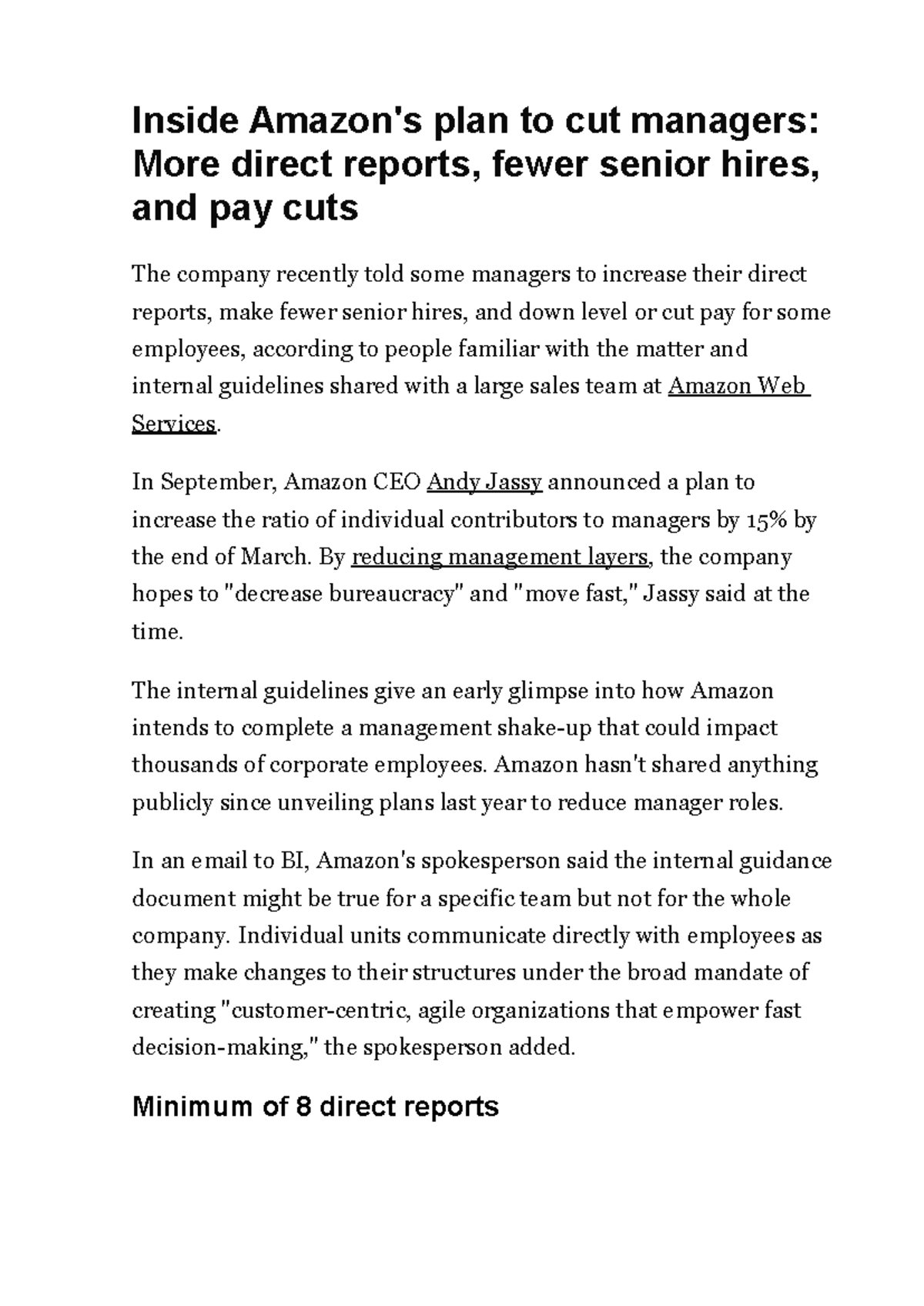 Case Study: Amazon's Management Restructuring Plan (2025) - Studocu