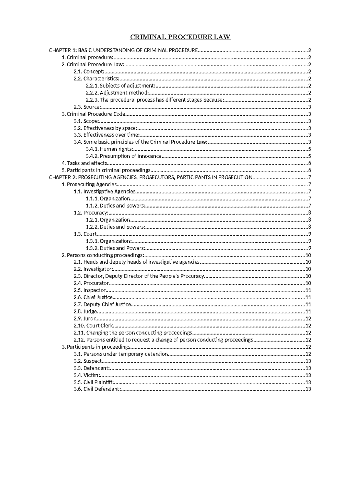 CRIMINAL PROCEDURE LAW (CRIM 101) CHAPTER 1: FUNDAMENTALS OF CRIMINAL ...