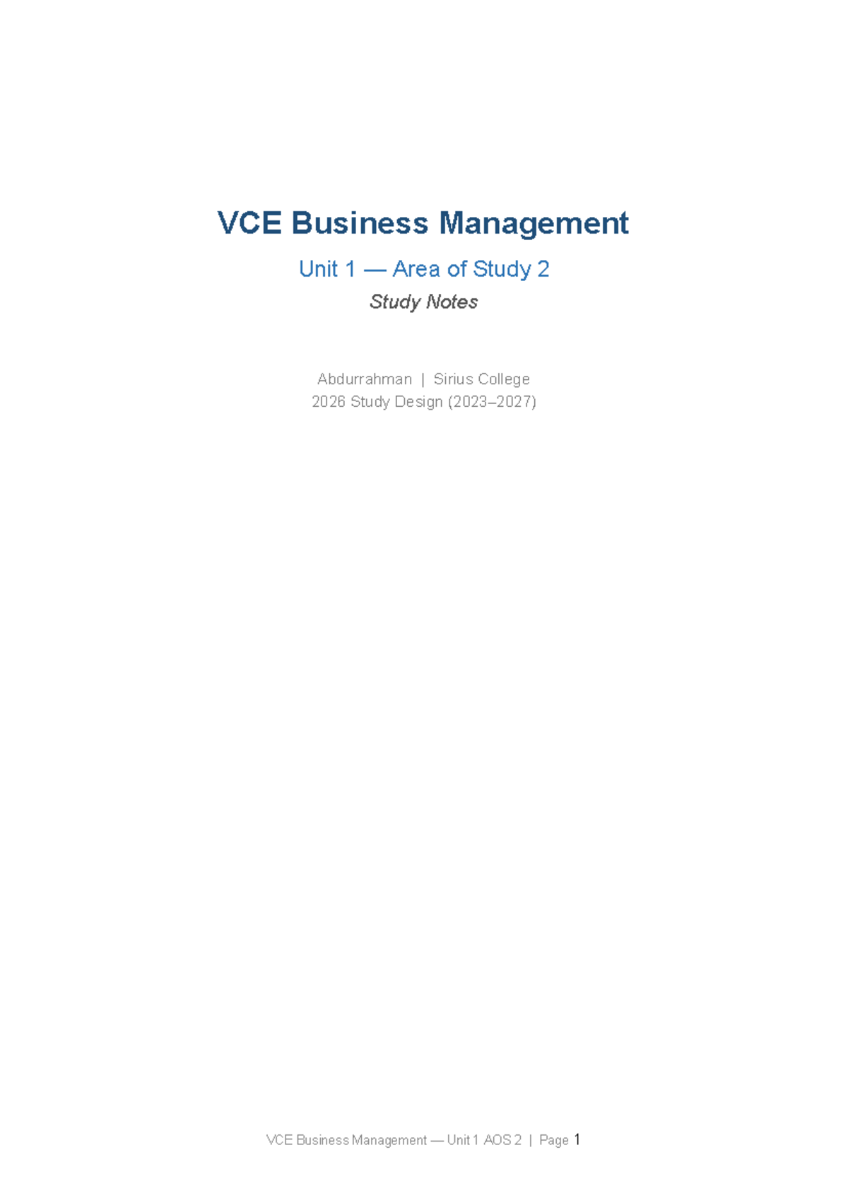VCE Business Management Unit 1 AOS 2 Study Notes: Key Concepts & Models ...