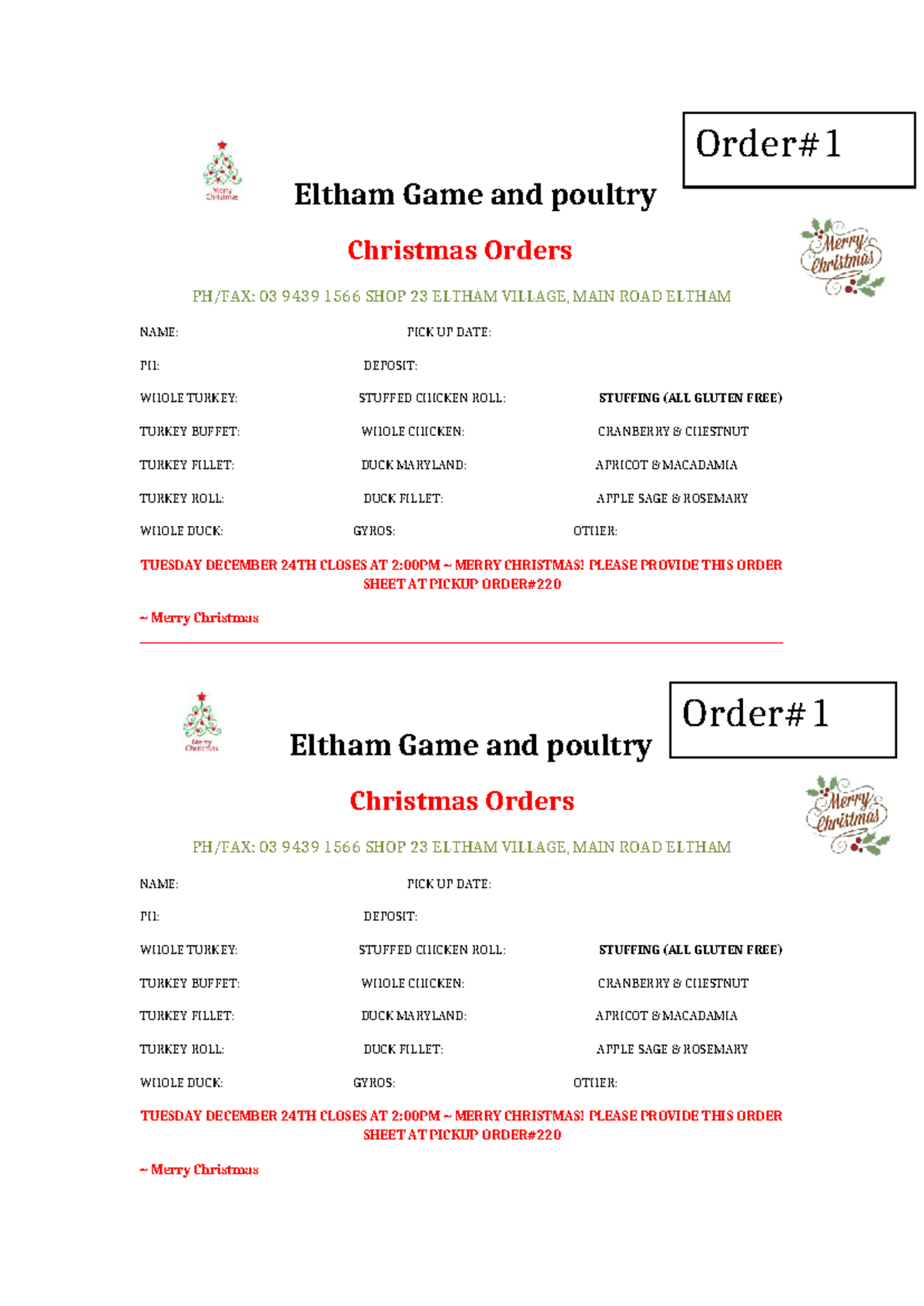 Christmas Order Form - Eltham Game & Poultry - Studocu