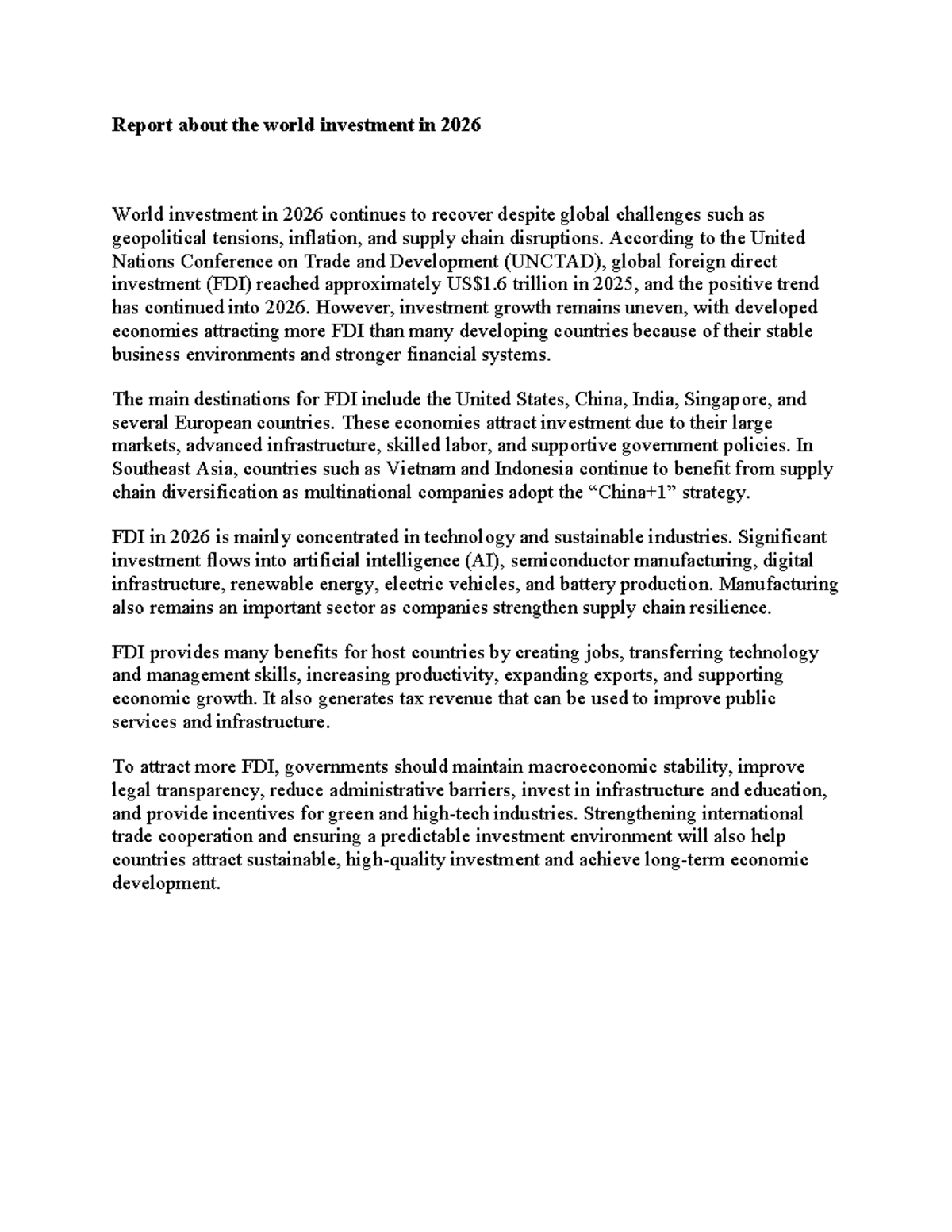 Report on Global Investment Trends in 2026 - Studocu