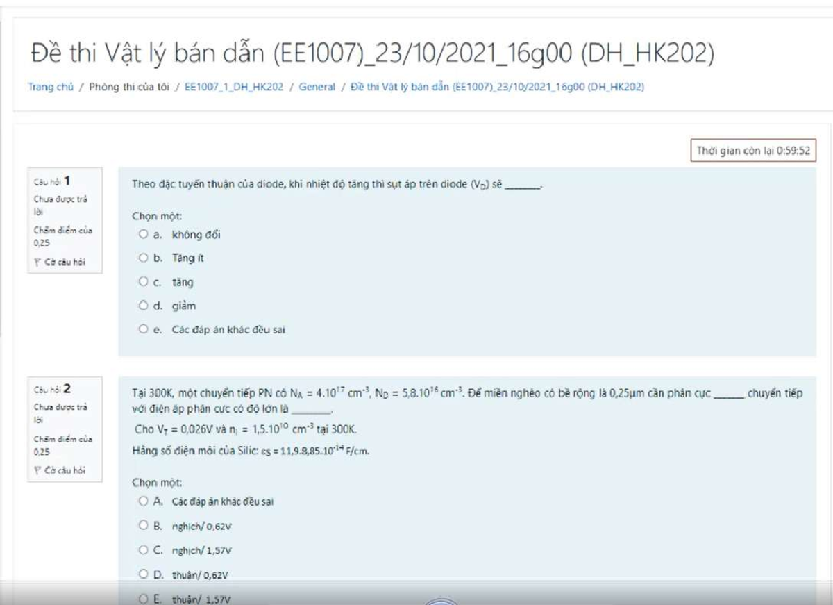 Đề CK VLBD 202 - Thi Cuối Kỳ Môn Vật Lý Điện Tử - Studocu