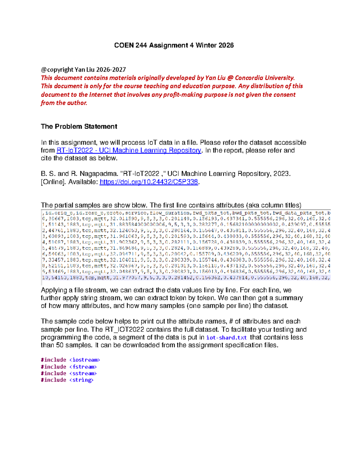 COEN 244 A4 Winter 2026 - IoT Data Processing Assignment - Studocu